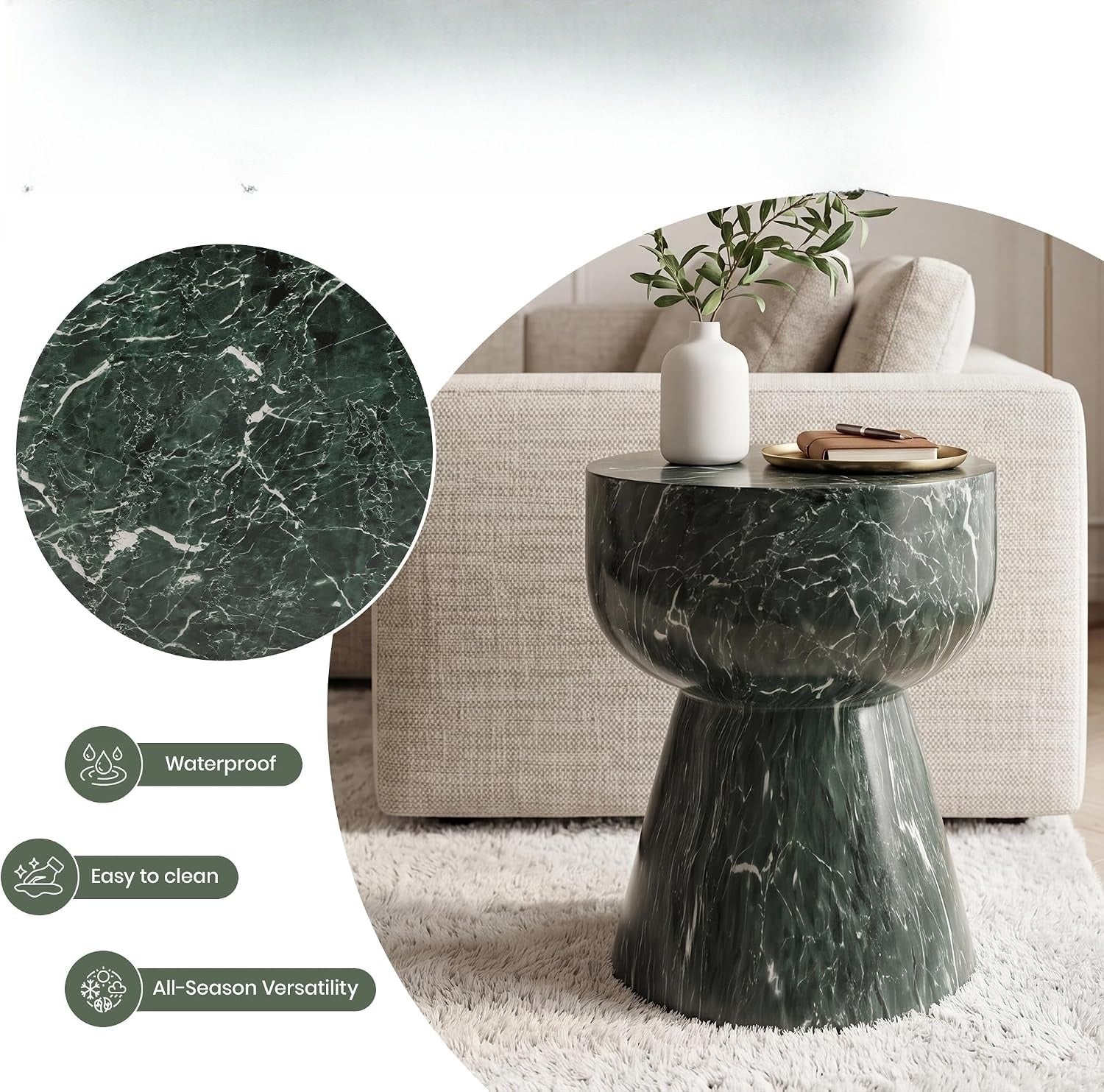 Green Marble Hourglass Side Table