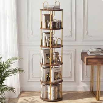 Gold Rotating Tall Corner Bookcase