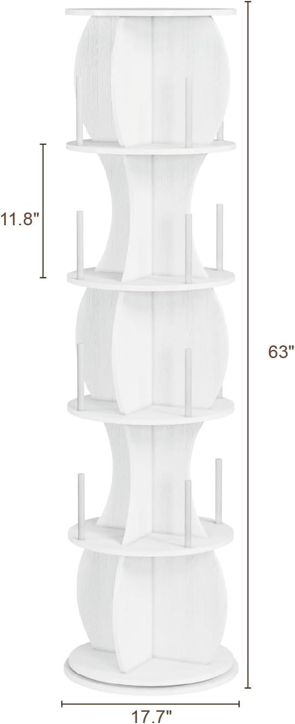 White 5 Tier Rotating Bookcase