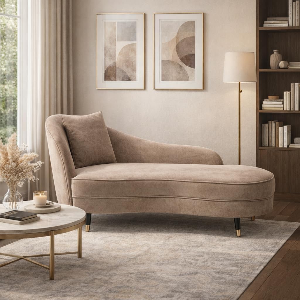 Camel Velvet Curved Chaise Lounge