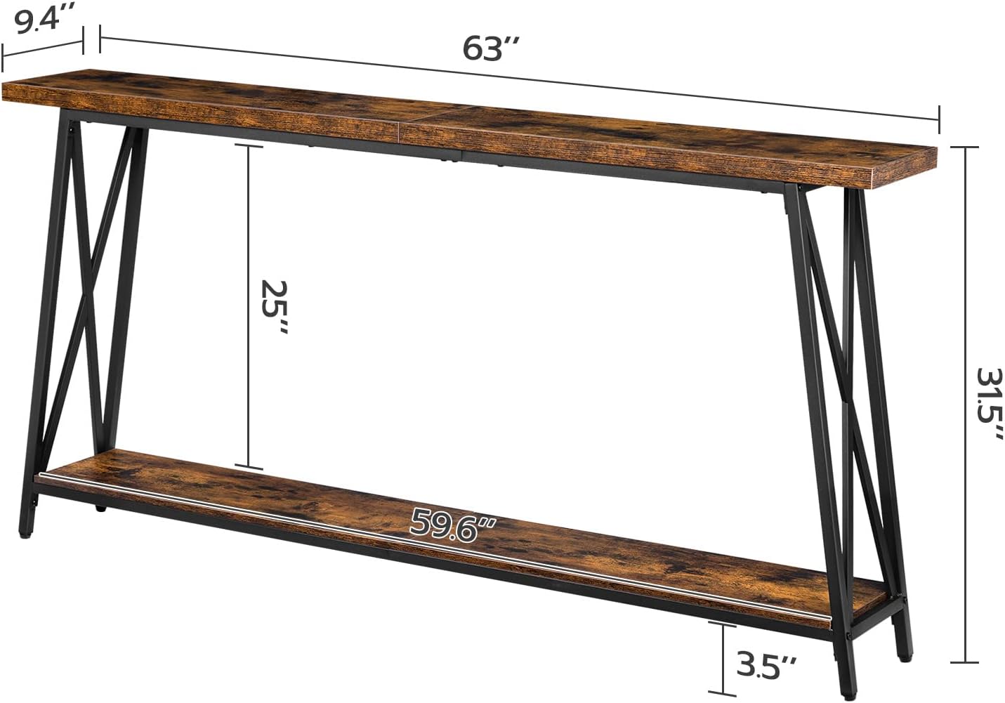 Rustic Brown Two-Tier Console Table