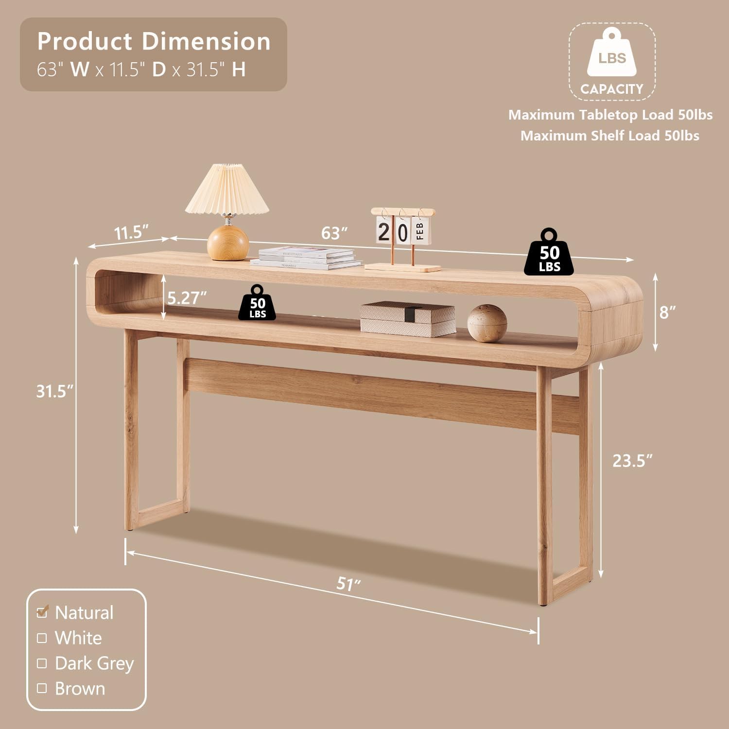 Oak Curved Storage Console Table