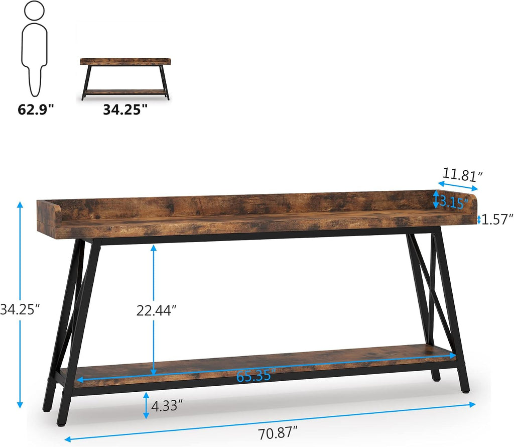 Long Rustic Industrial Console Table