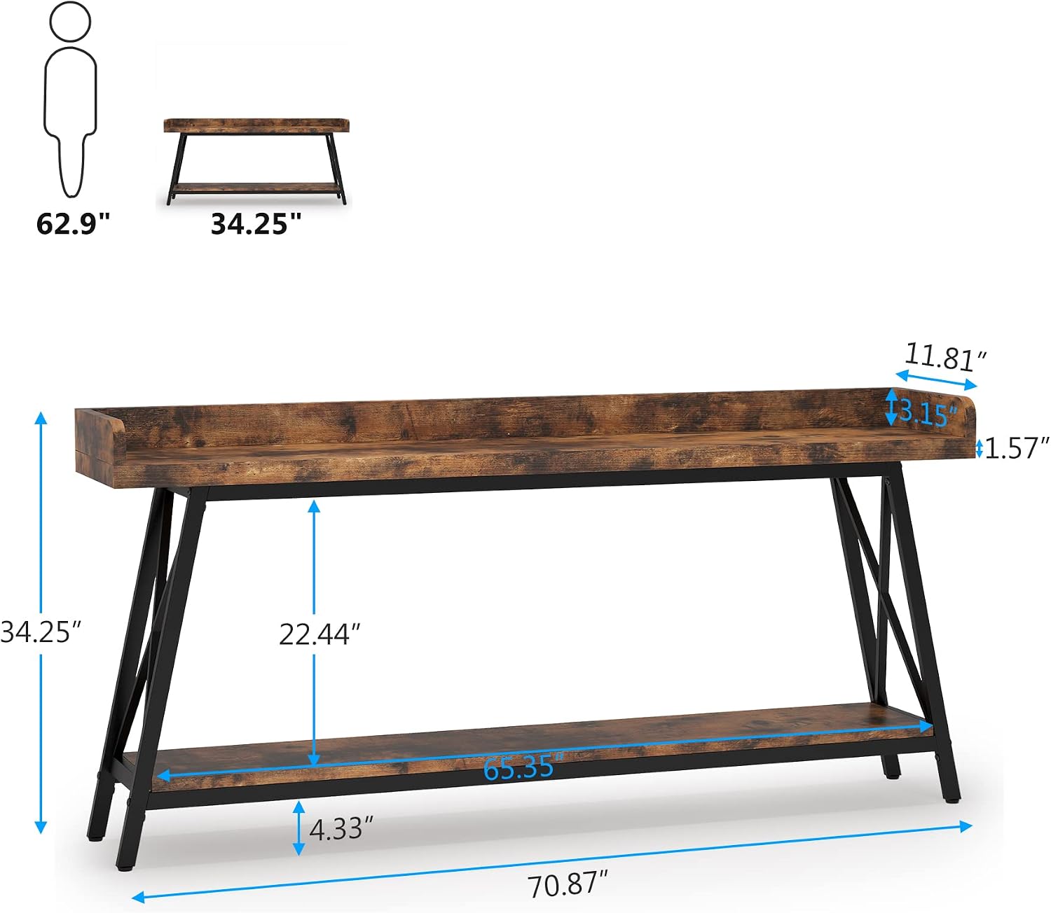 Long Rustic Industrial Console Table