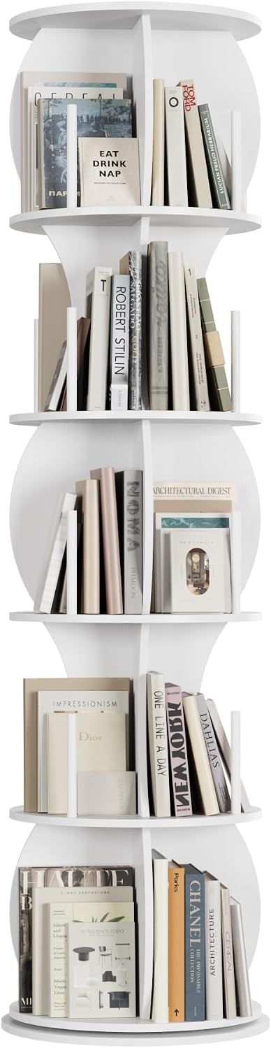 White 5 Tier Rotating Bookcase