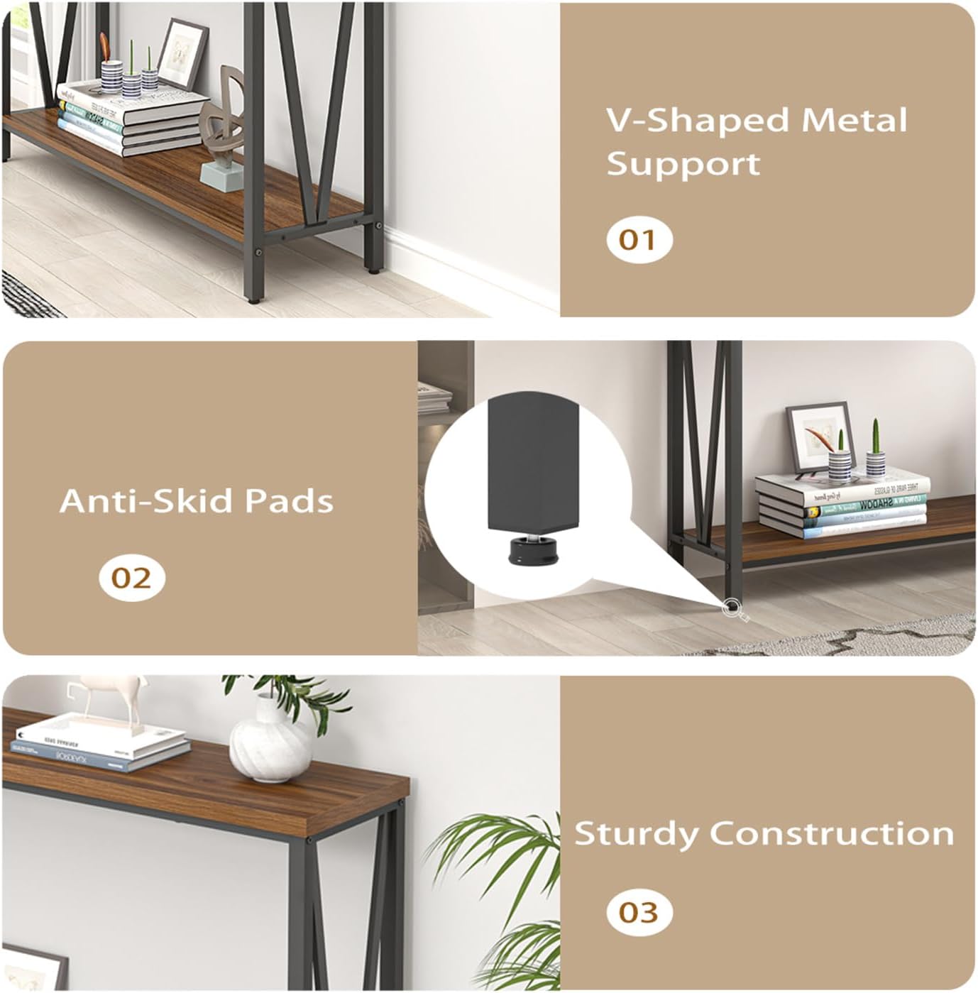 Rustic Walnut Narrow Console Table