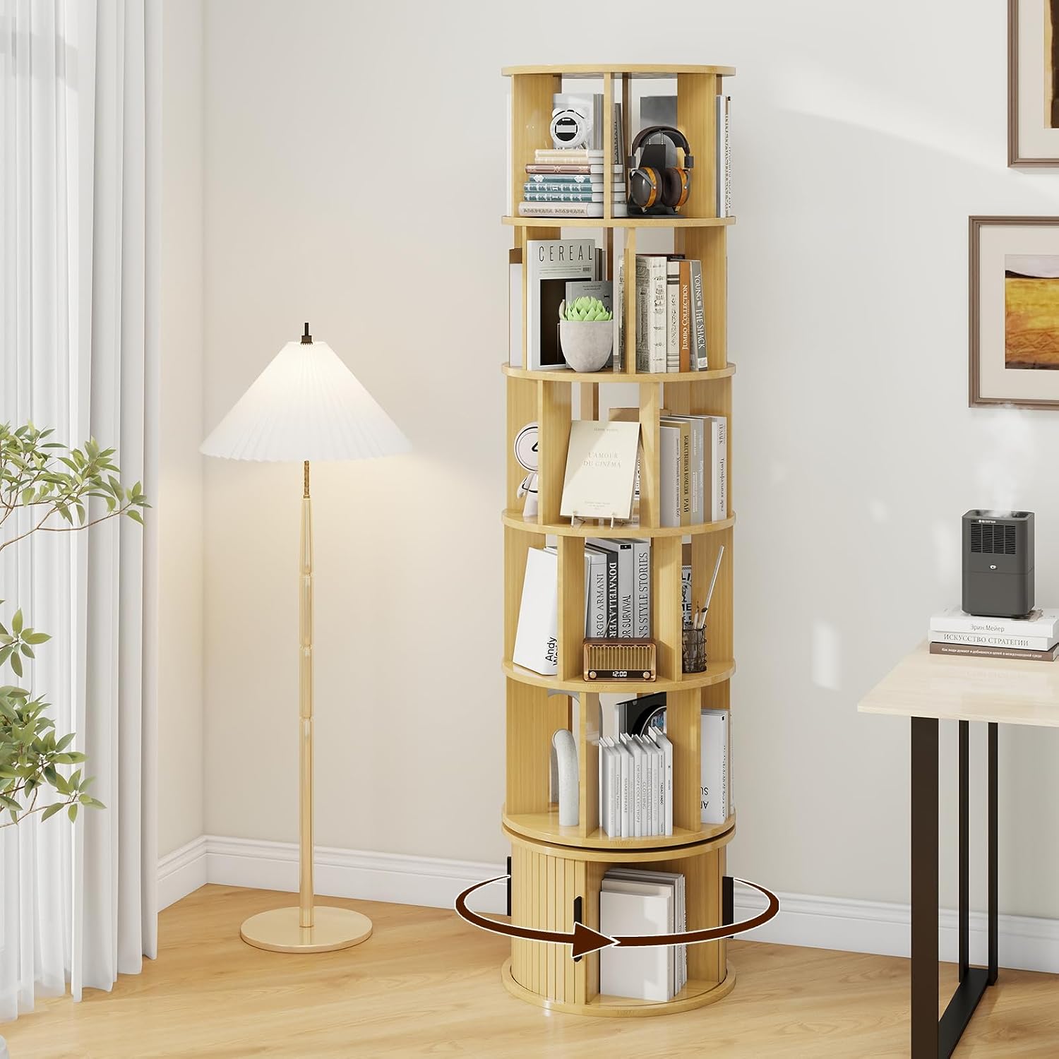 Natural Farmhouse Rotating Bookcase