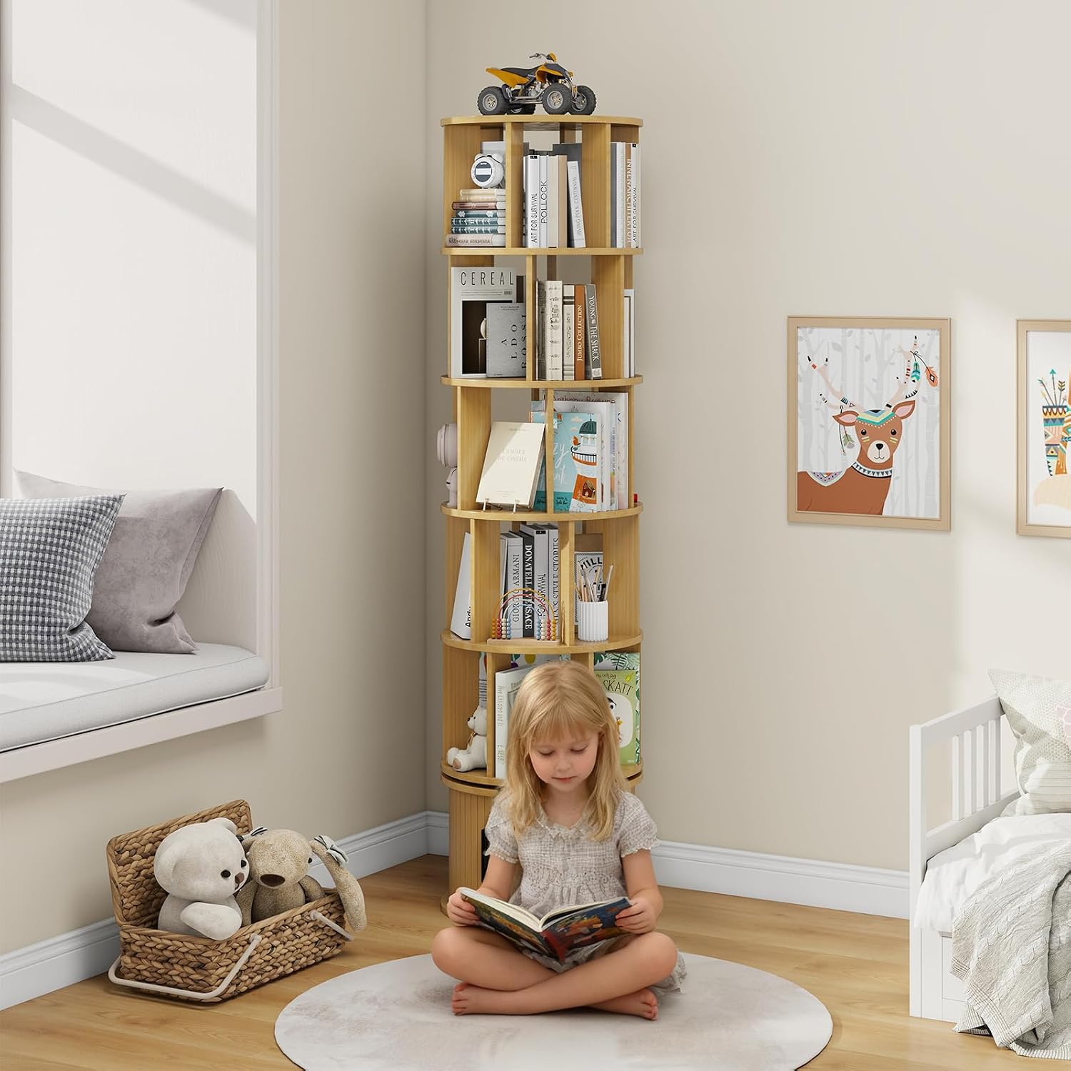 Natural Farmhouse Rotating Bookcase
