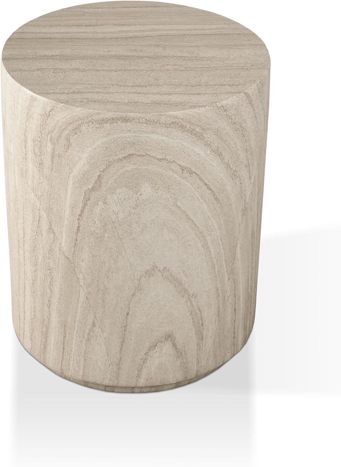 Beige Stone Round Drum Side Table
