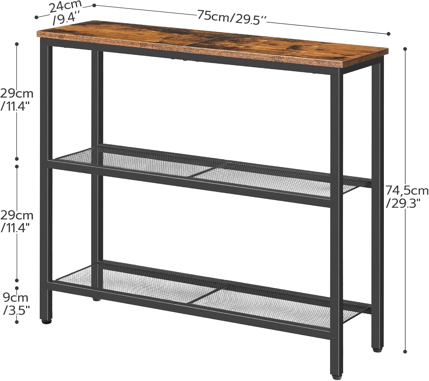 Brown Black Three-Tier Console Table