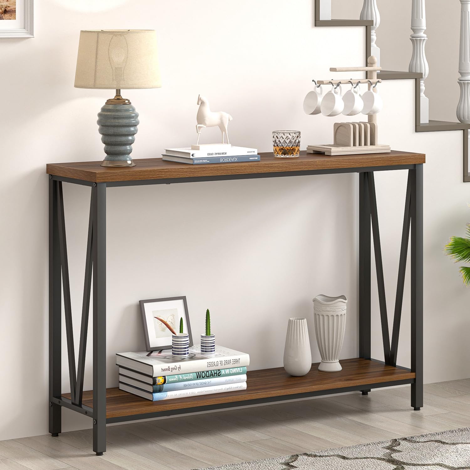 Rustic Walnut Narrow Console Table