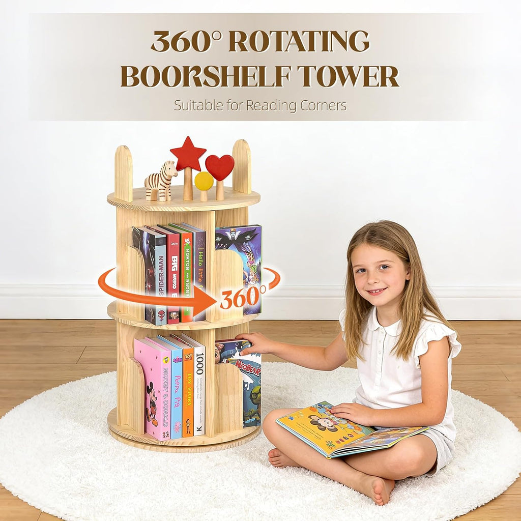 Pine Wood Kids Rotating Bookcase