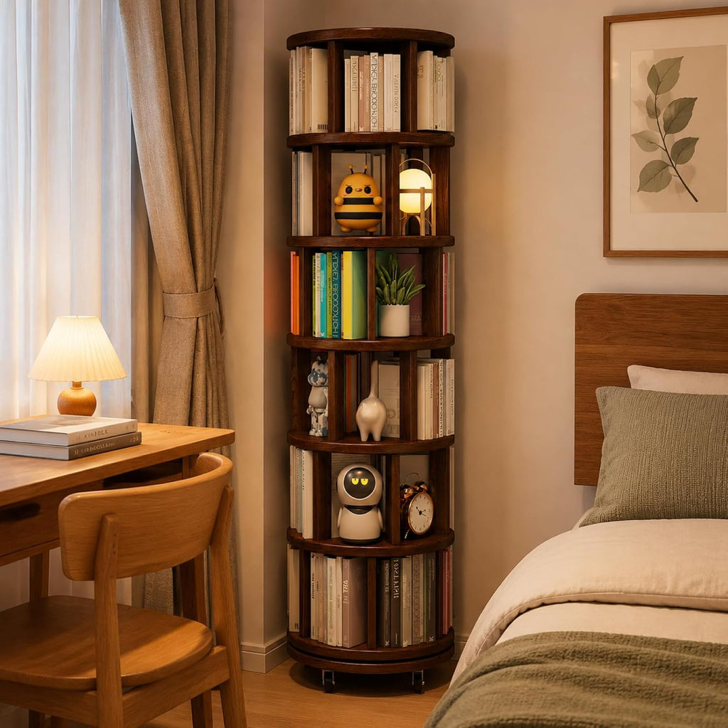 Walnut Wooden Rotating Bookcase