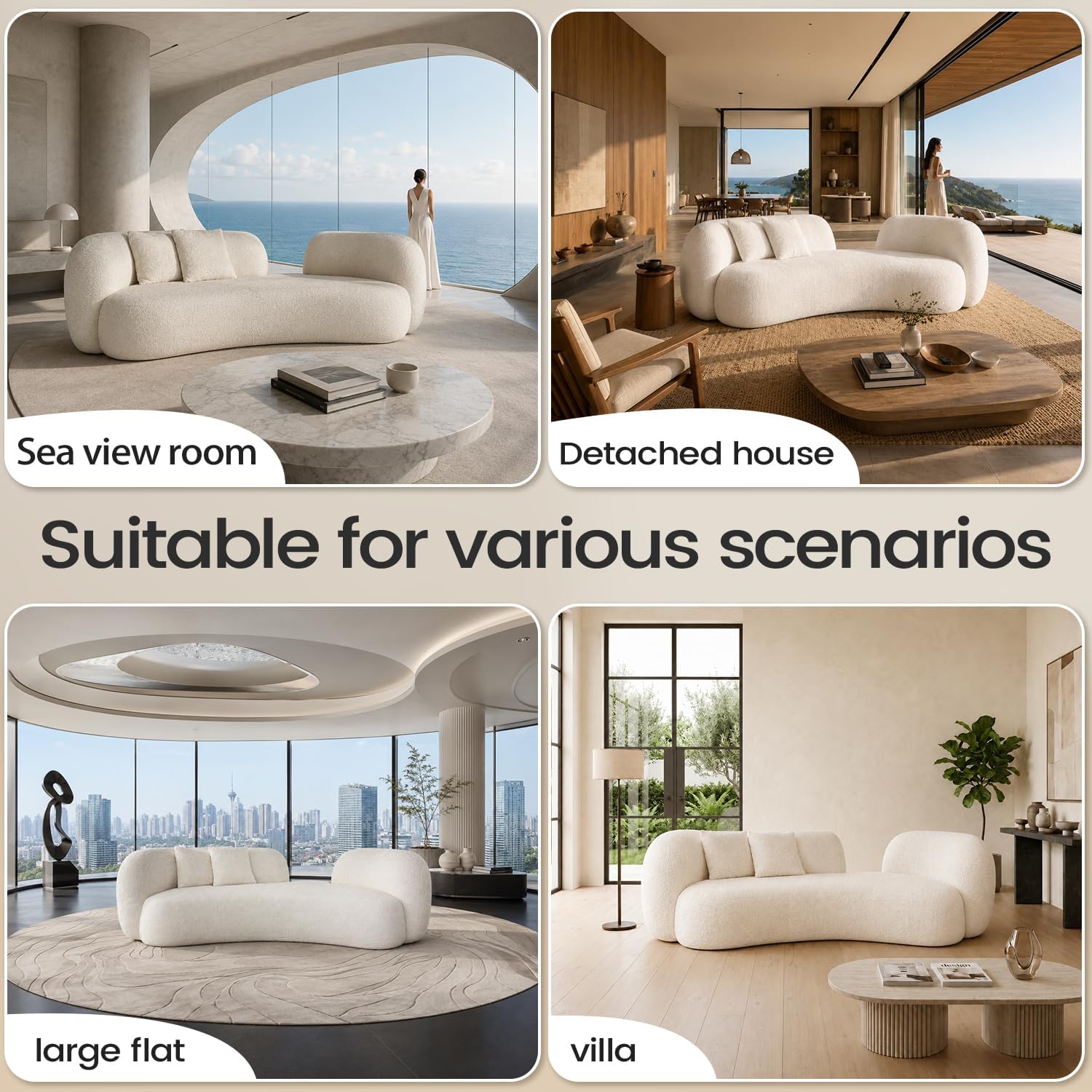 Beige Modern Curved Living Sofa