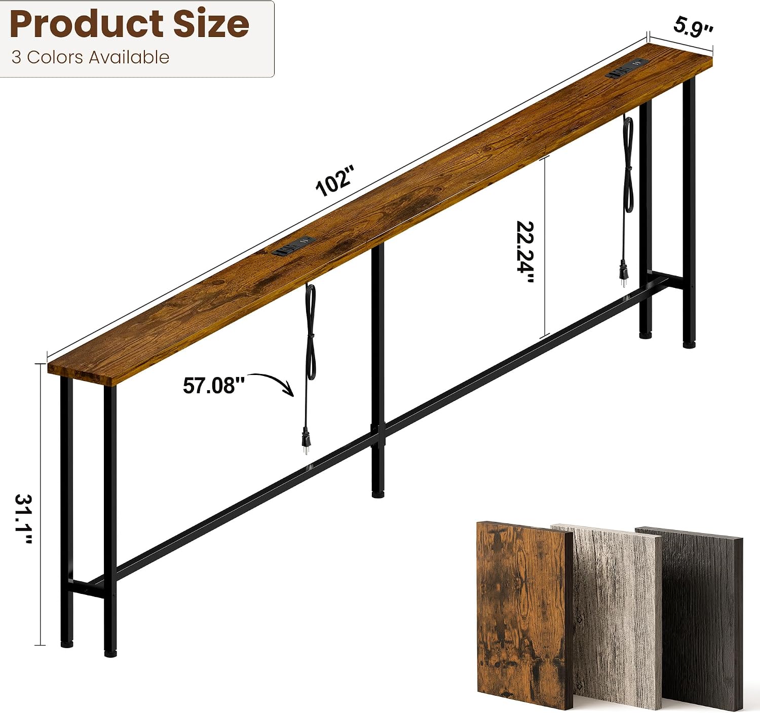 Long Brown Charging Console Table