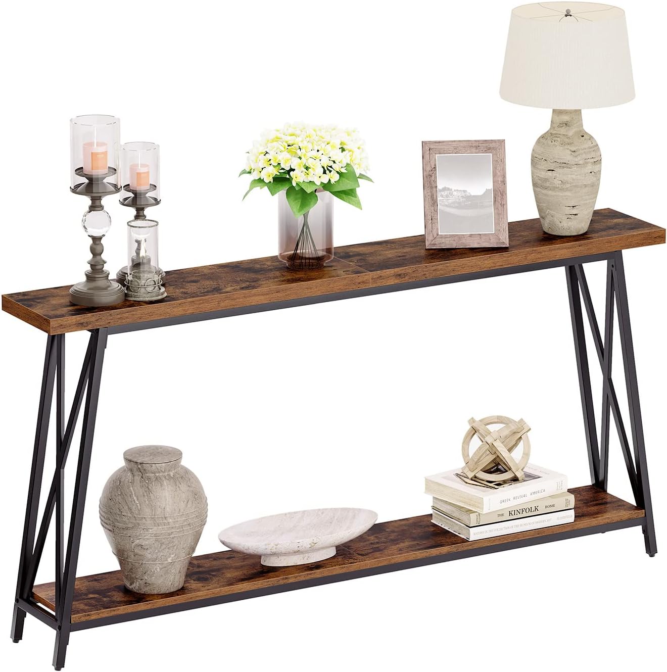 Rustic Brown Two-Tier Console Table