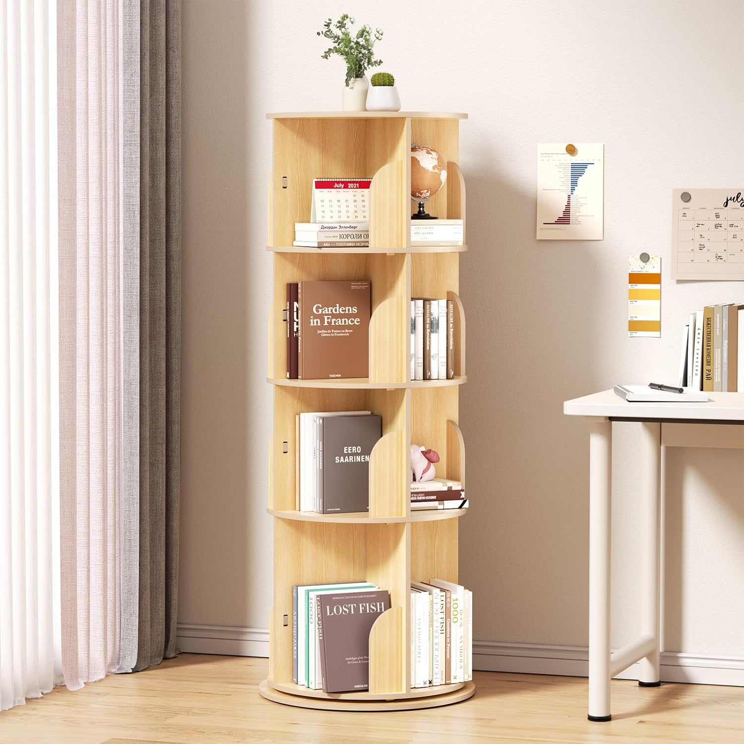 Tall Wooden Rotating Bookcase