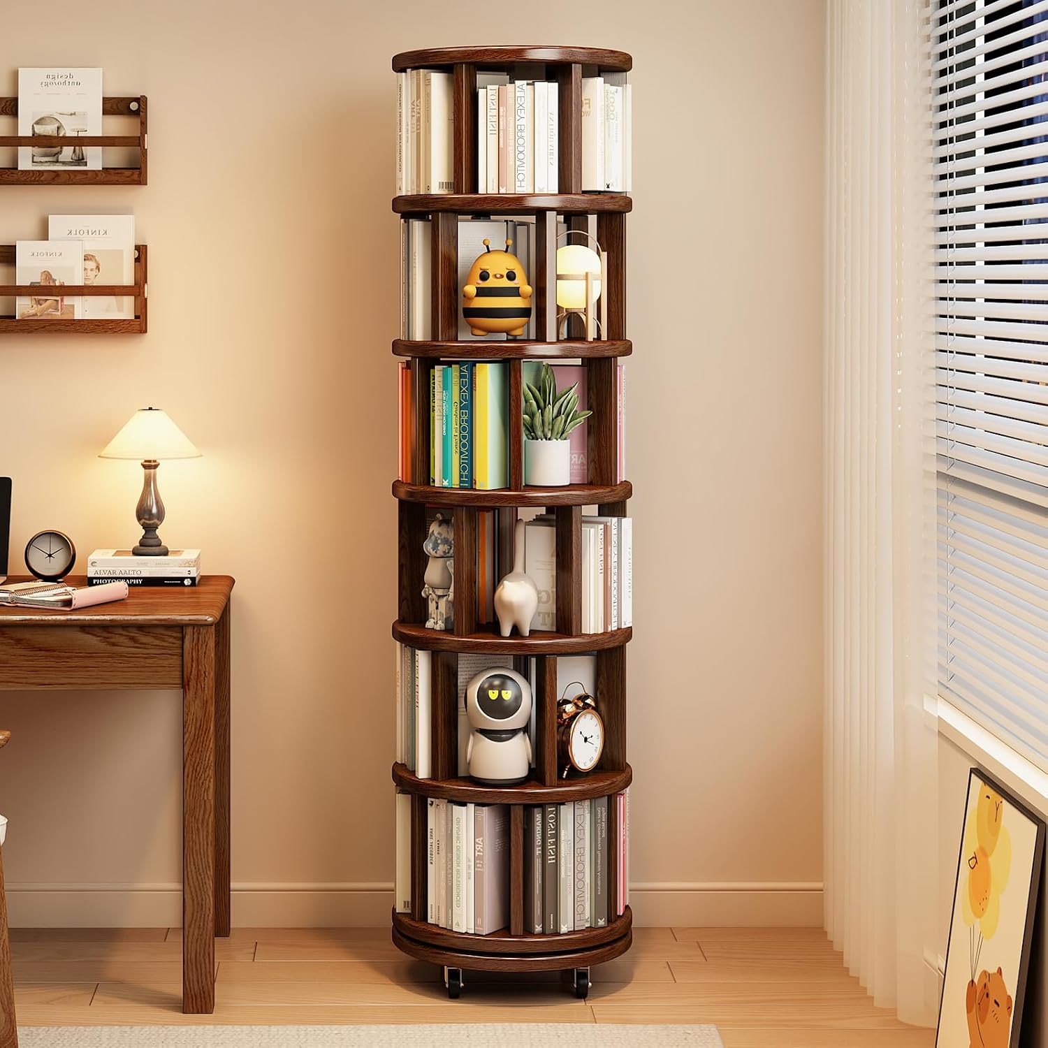 Walnut Wooden Rotating Bookcase