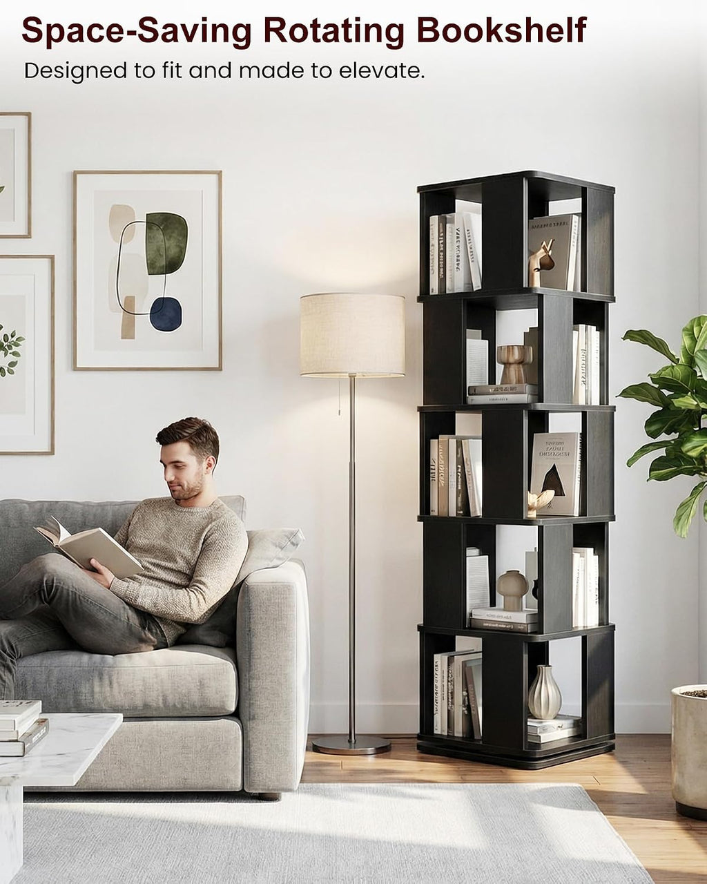 Black Square Rotating Bookcase