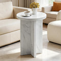 White Fluted Marble Round Side Table