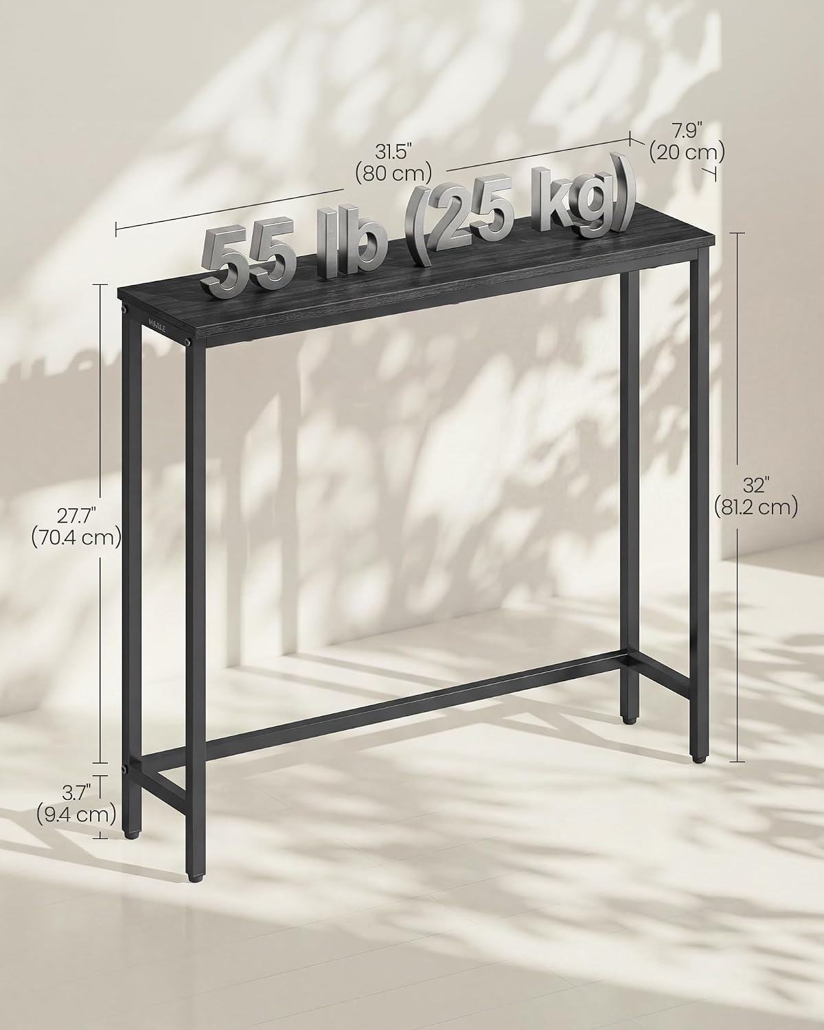 Gray Black Single Tier Console Table
