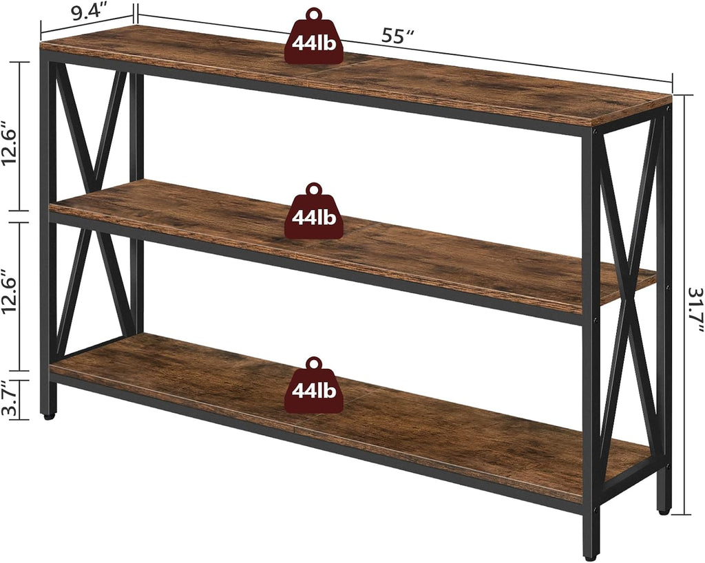 Rustic Brown Three-Tier Console Table