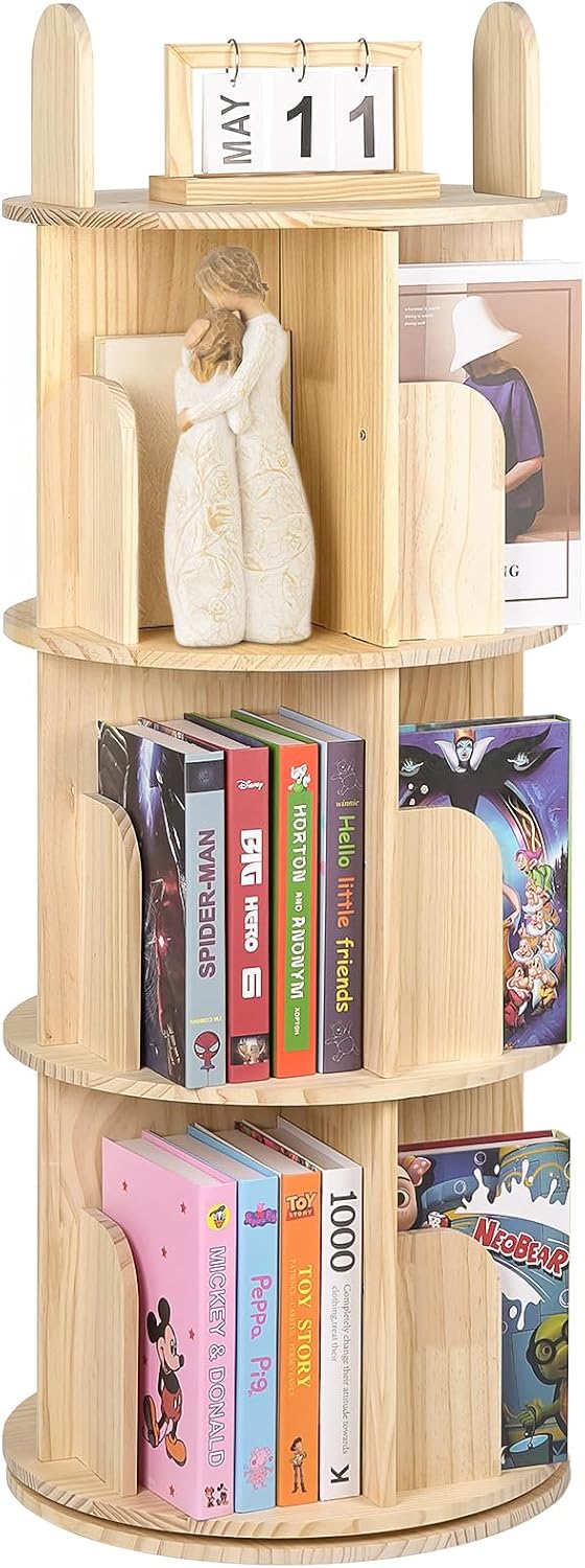 Pine Wood Kids Rotating Bookcase