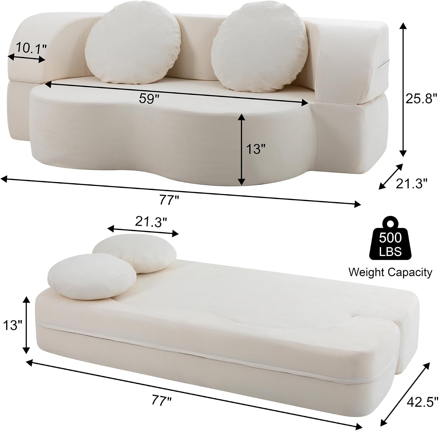 White Convertible Curved Sofa Bed