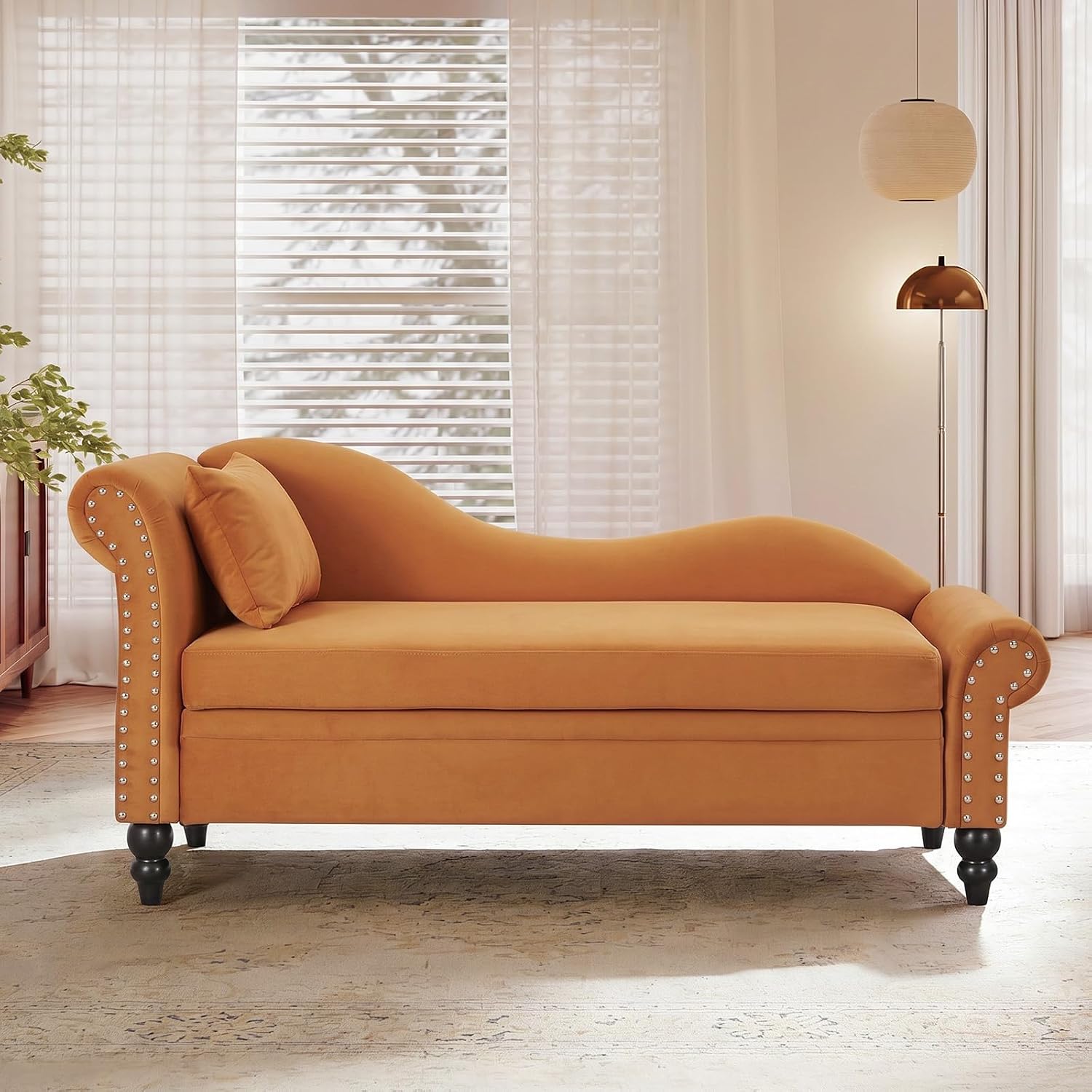 Yellow Velvet Storage Chaise Lounge
