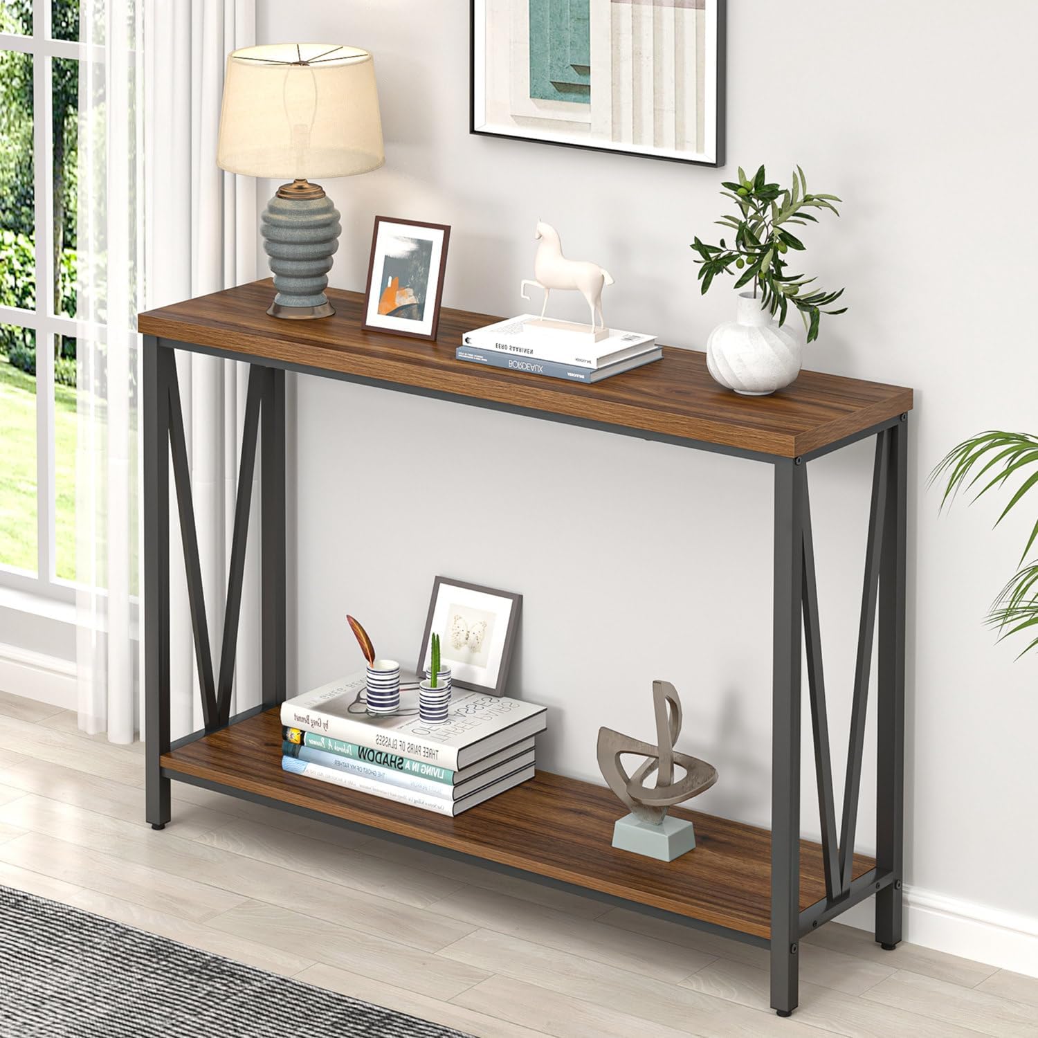 Rustic Walnut Narrow Console Table
