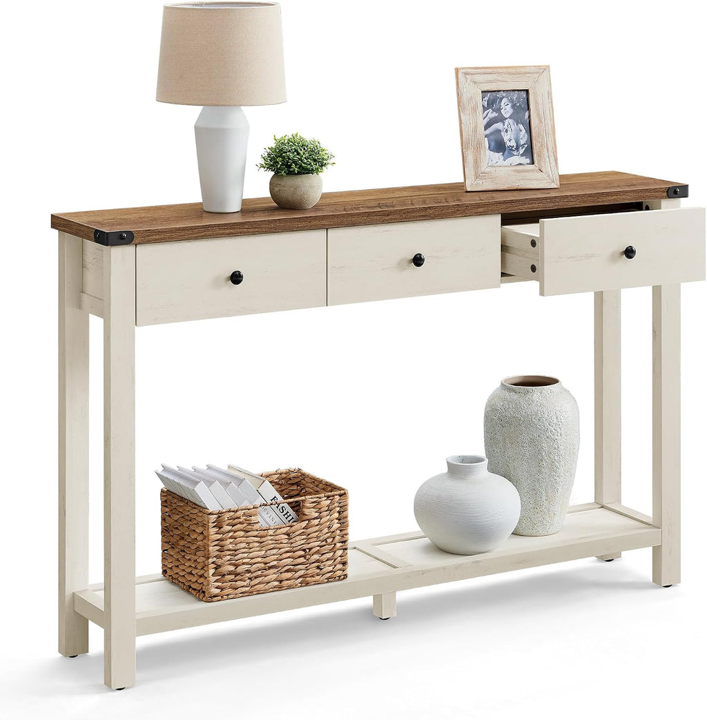 Brown White Drawer Console Table