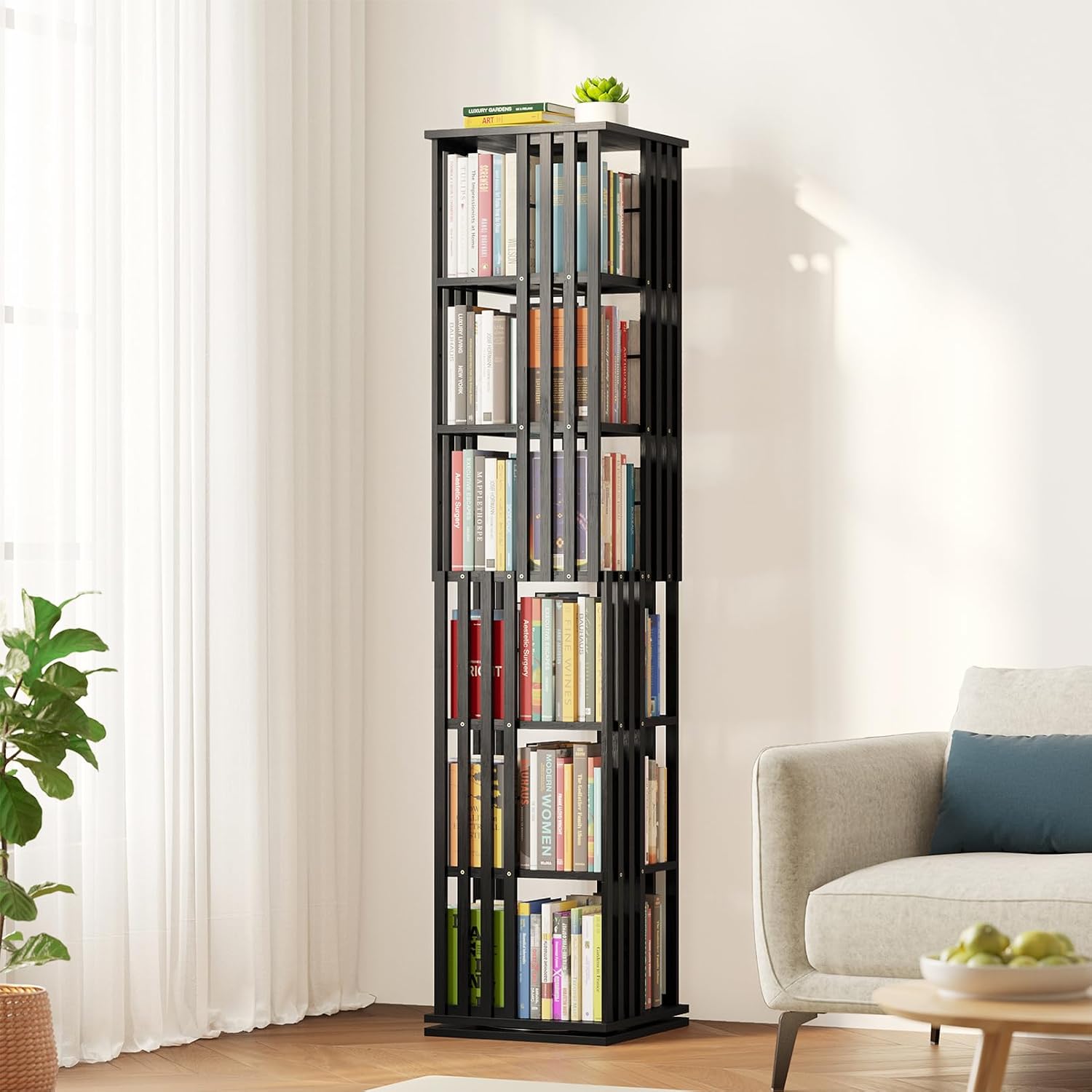 Black Bamboo Rotating Bookcase