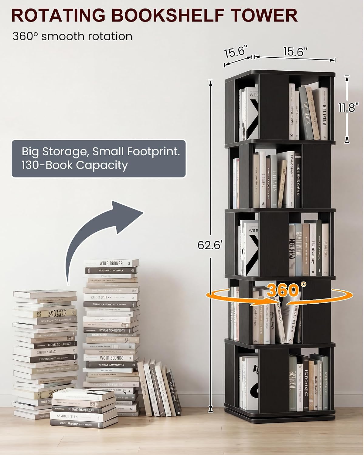 Black Square Rotating Bookcase