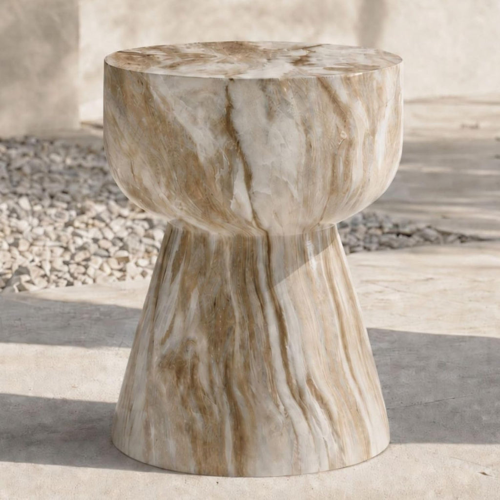 Amber Marble Hourglass Side Table