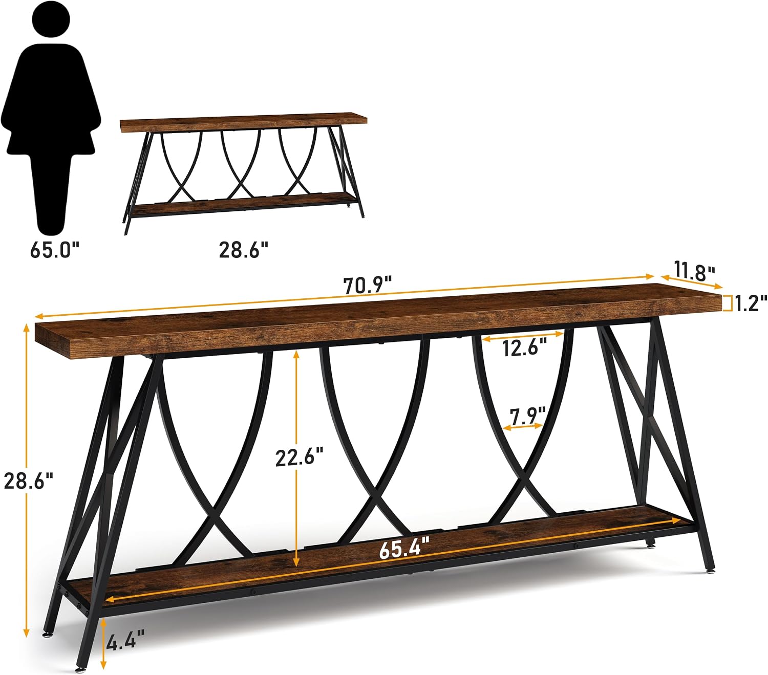 Rustic Brown Narrow Console Table