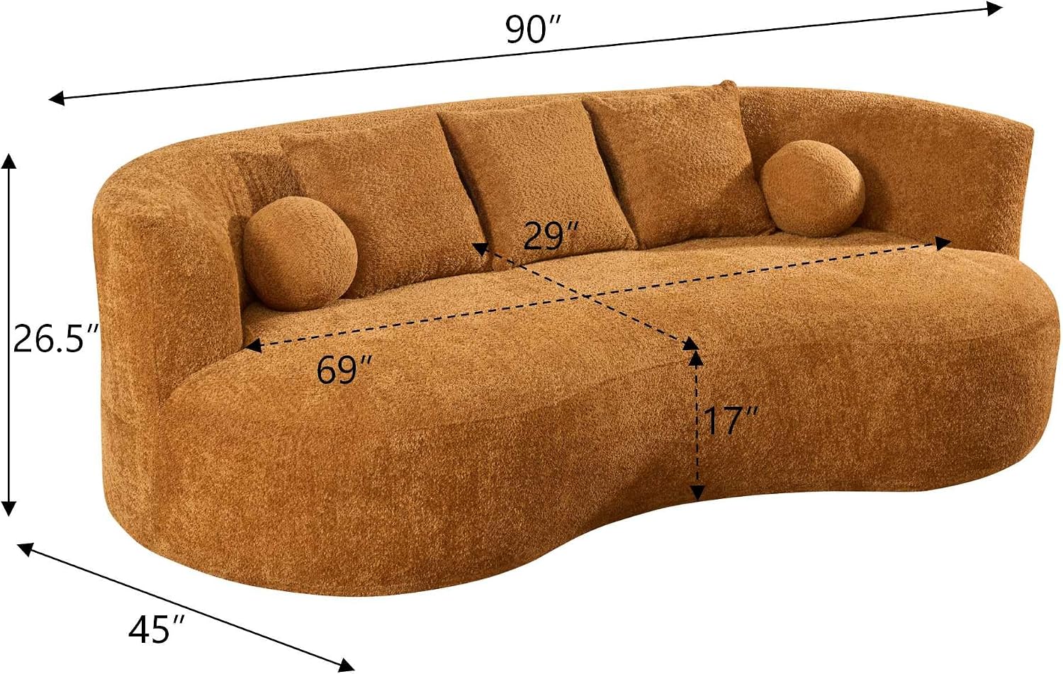 Camel Boucle Curved Three Seater Sofa