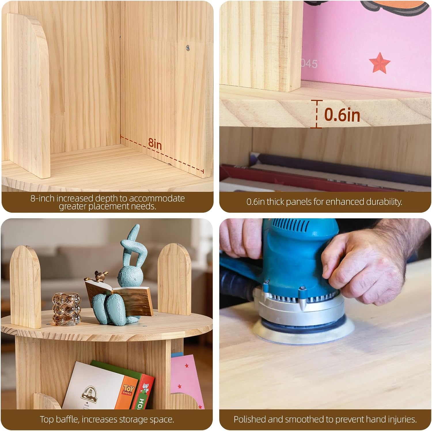 Pine Wood Kids Rotating Bookcase