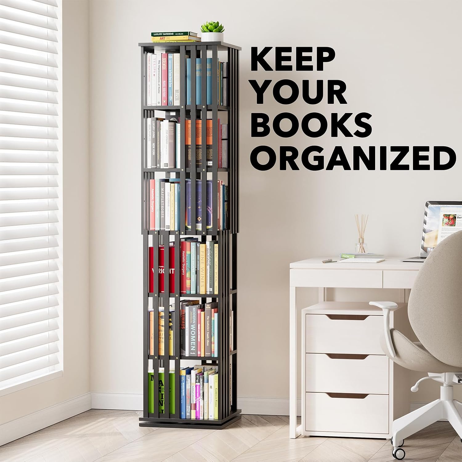 Black Bamboo Rotating Bookcase