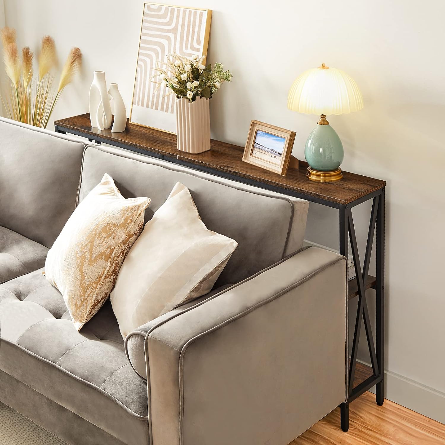 Rustic Brown Three-Tier Console Table