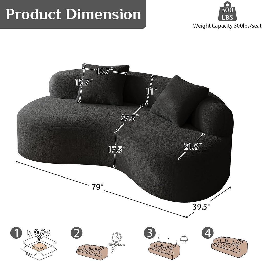 Black Chenille Curved Sofa