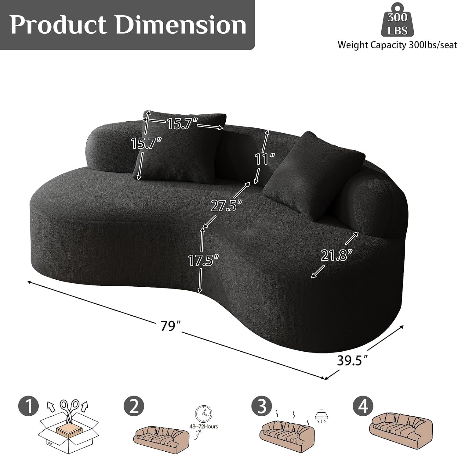 Black Chenille Curved Sofa