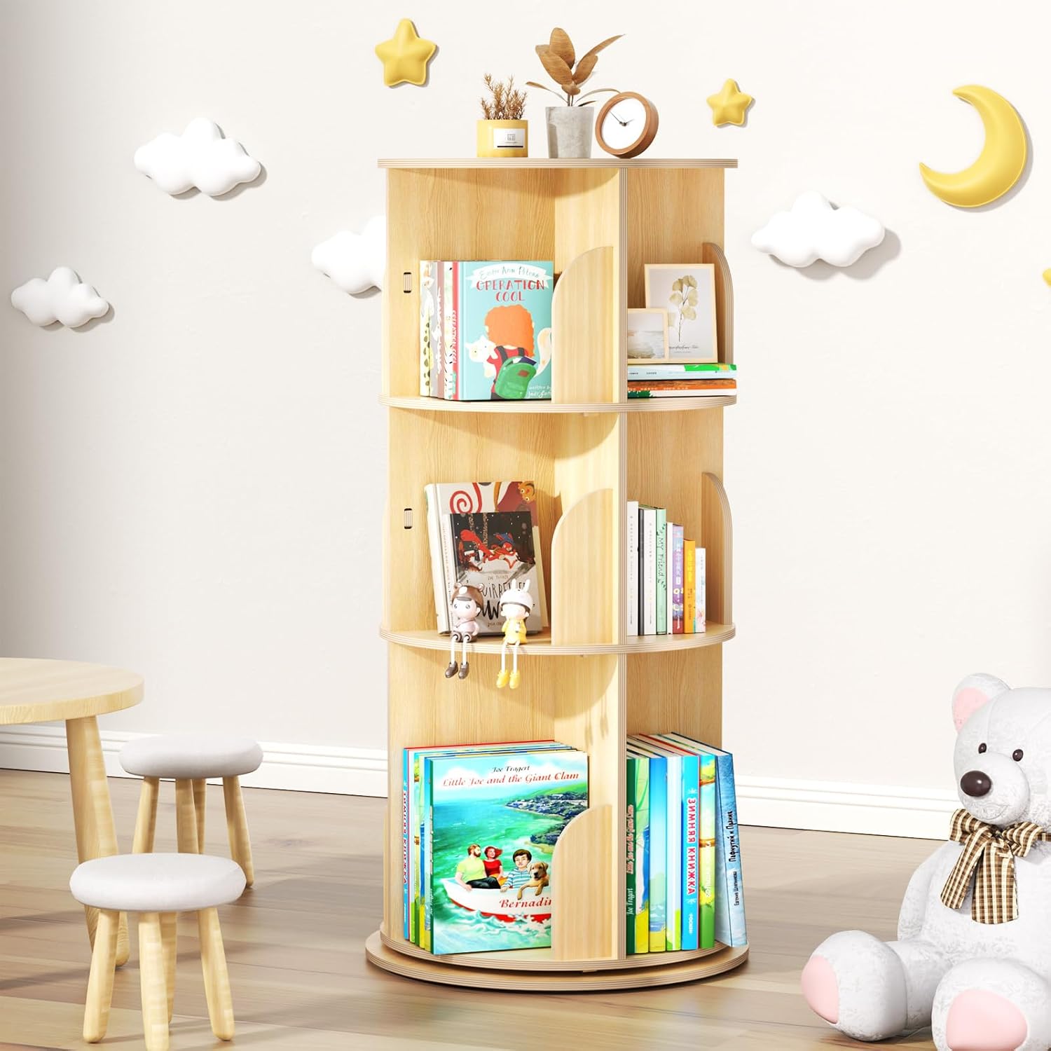 Tall Wooden Rotating Bookcase