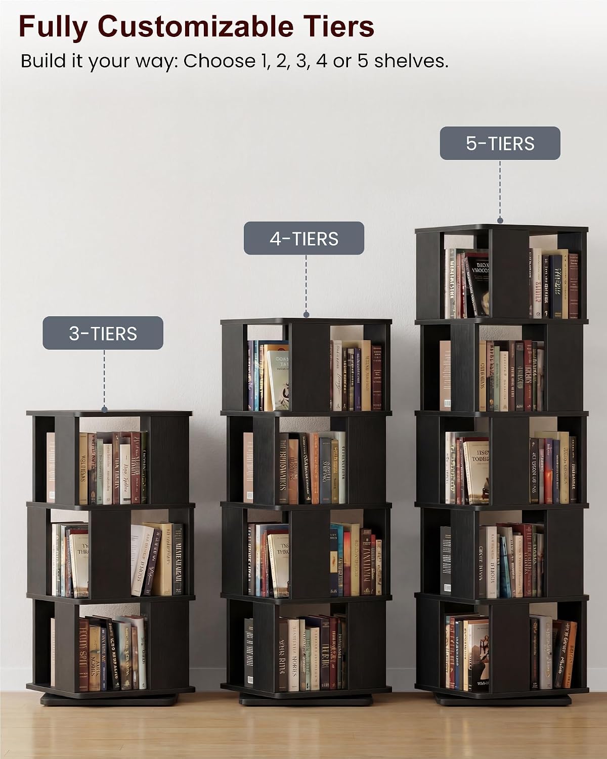 Black Square Rotating Bookcase