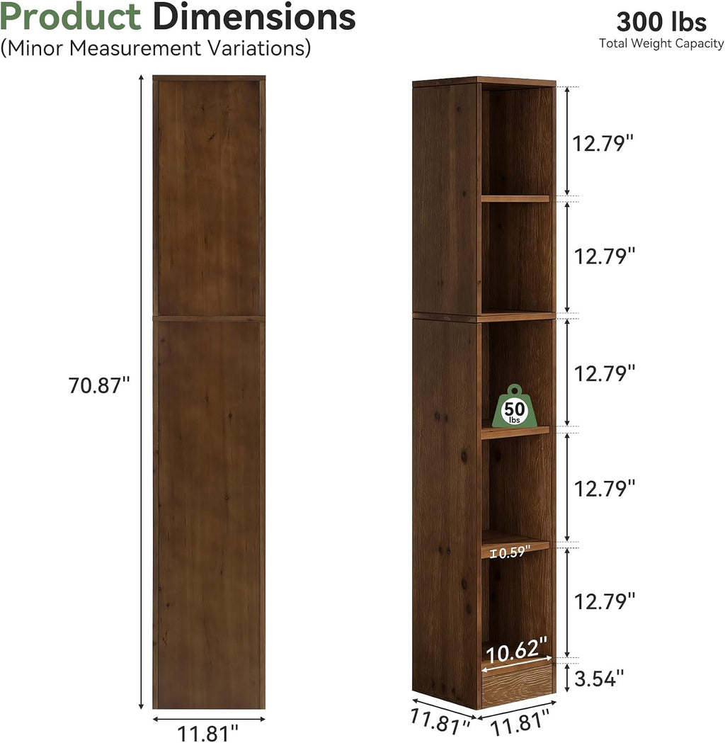Tall Brown Narrow Wooden Bookshelf