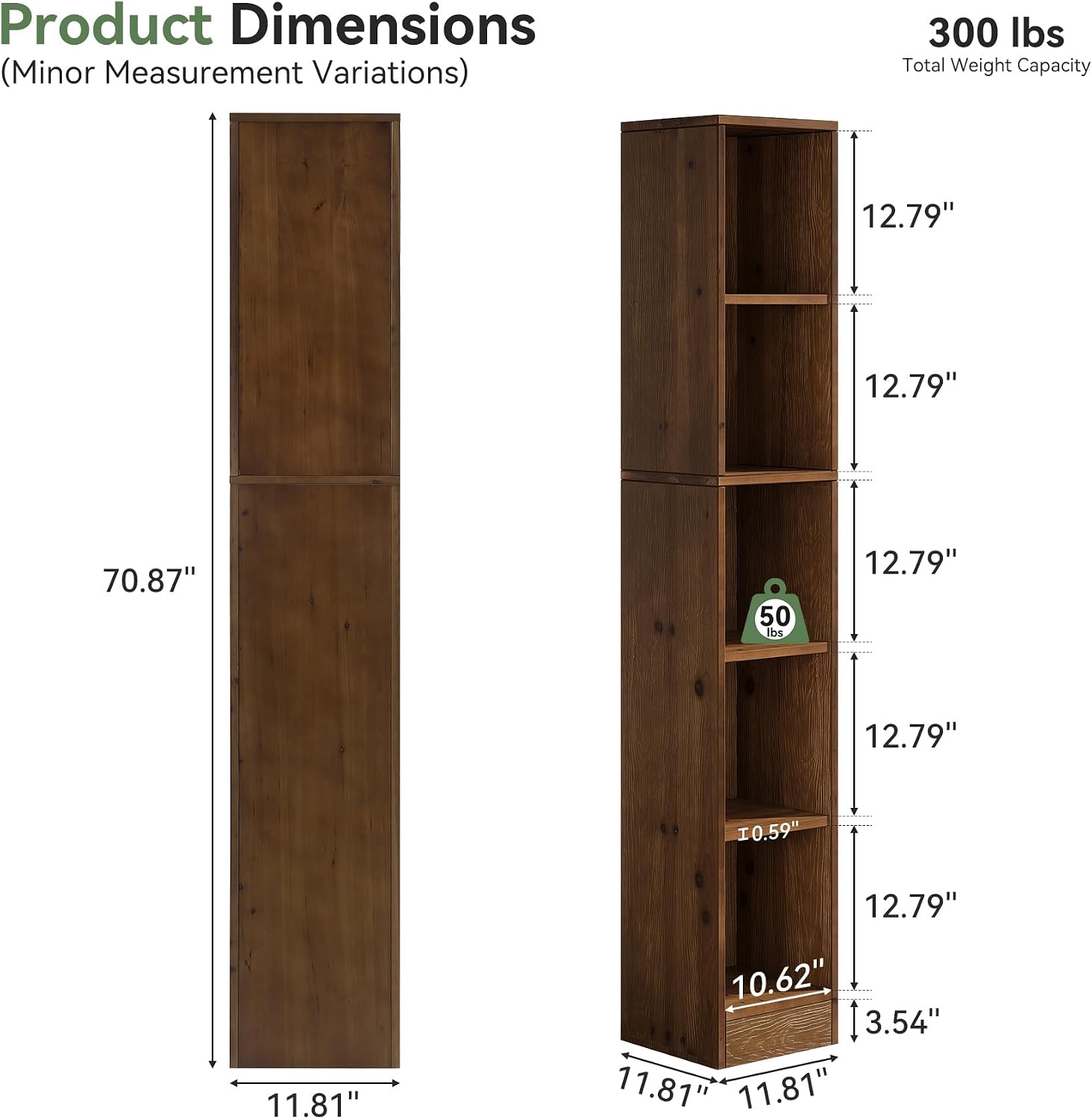Tall Brown Narrow Wooden Bookshelf
