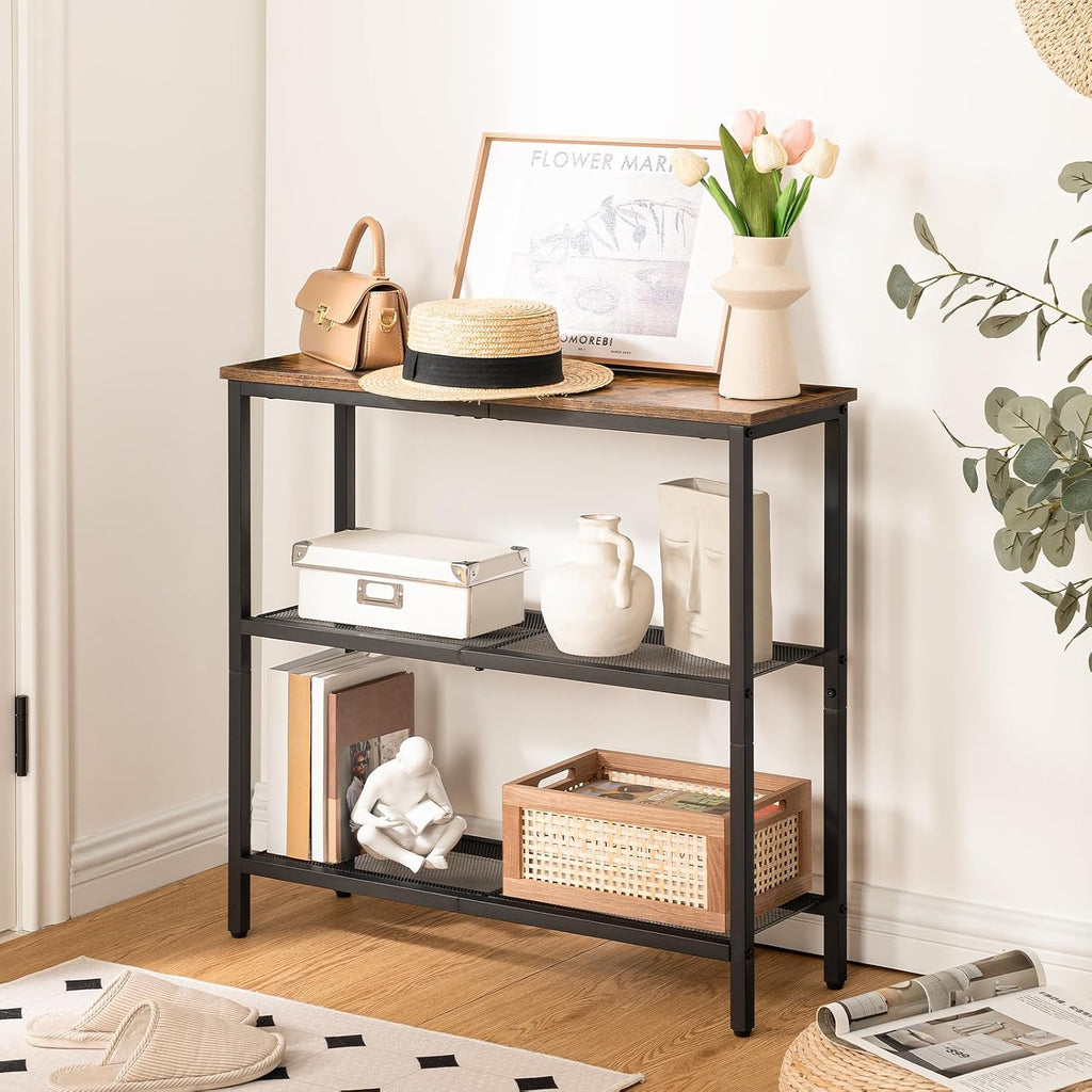 Brown Black Three-Tier Console Table