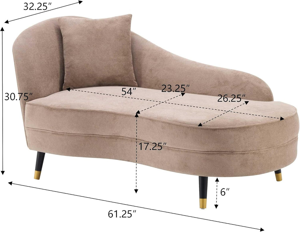 Camel Velvet Curved Chaise Lounge
