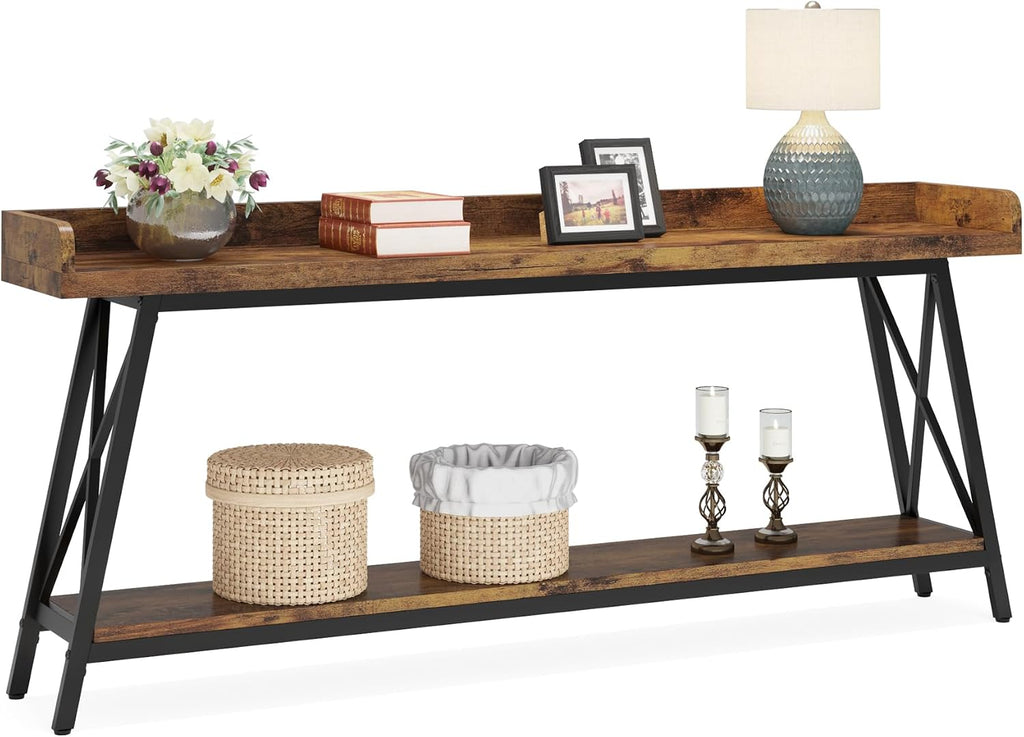 Long Rustic Industrial Console Table