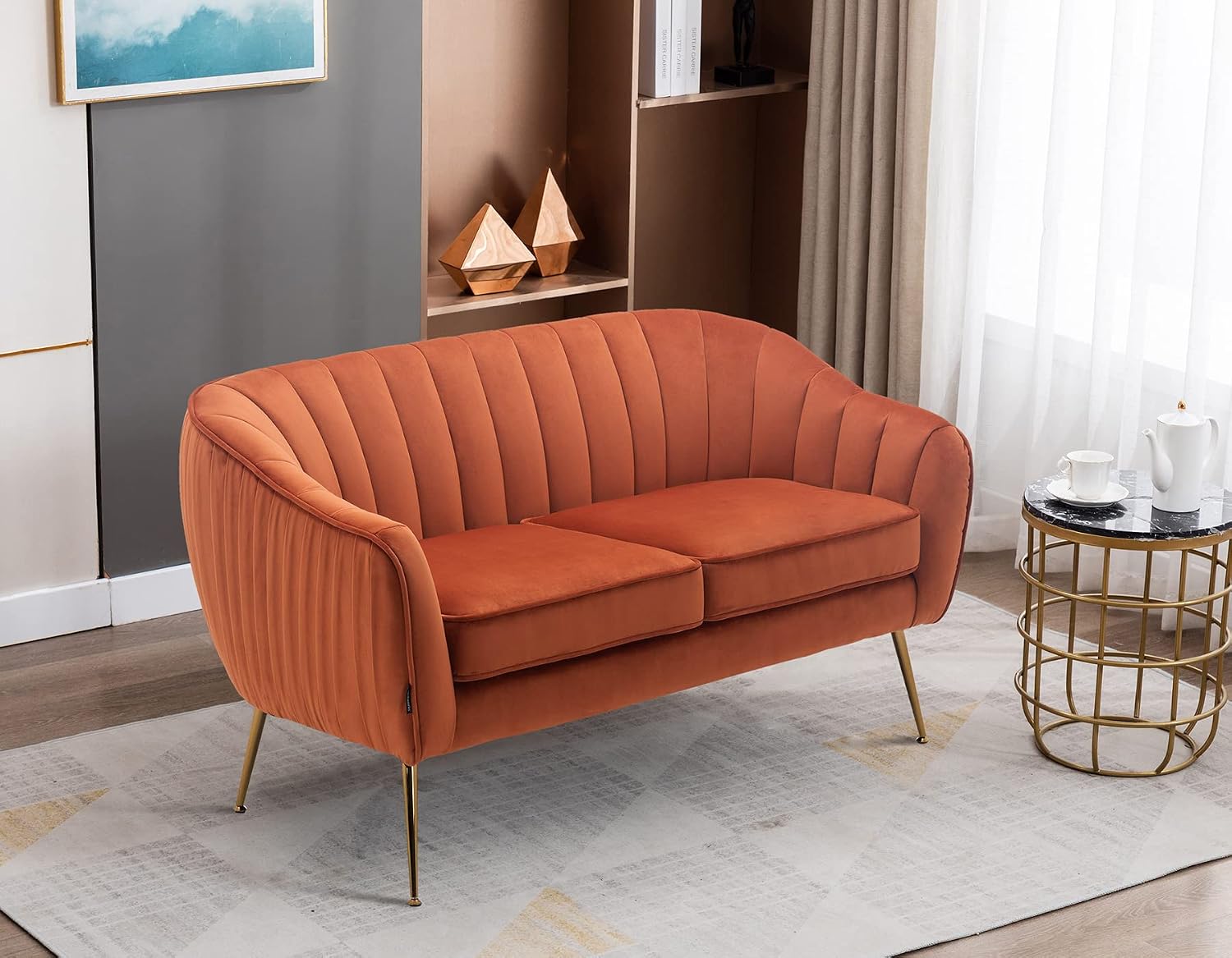 Caramel Velvet Tub Two Seater Sofa