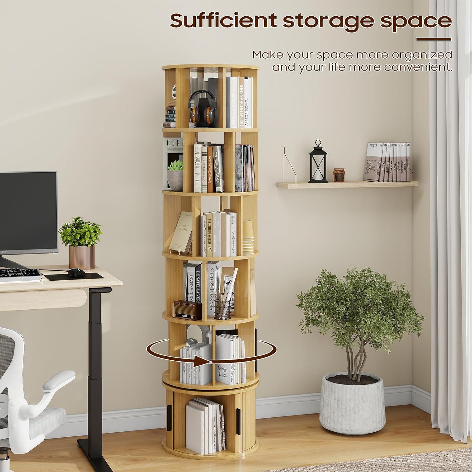 Natural Farmhouse Rotating Bookcase